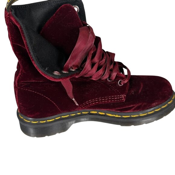 DR. MARTENS 1460 PASCAL VELVET SZ US 6 UK 4 EU 37 RED BURGUNDY BOOTS - Picture 3 of 16